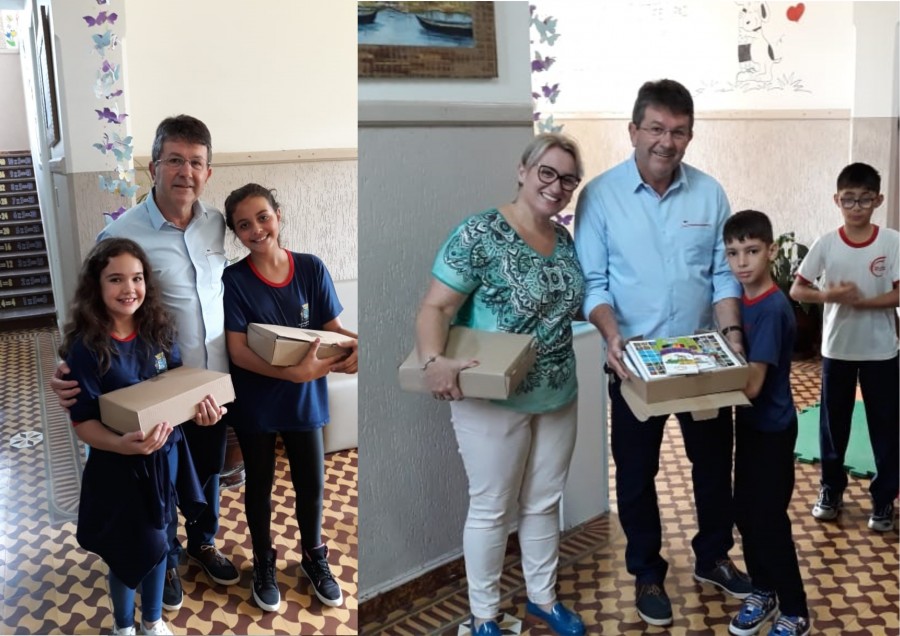 Studio Notícias | Studio TV Crianças da rede municipal de Veranópolis recebem material escolar