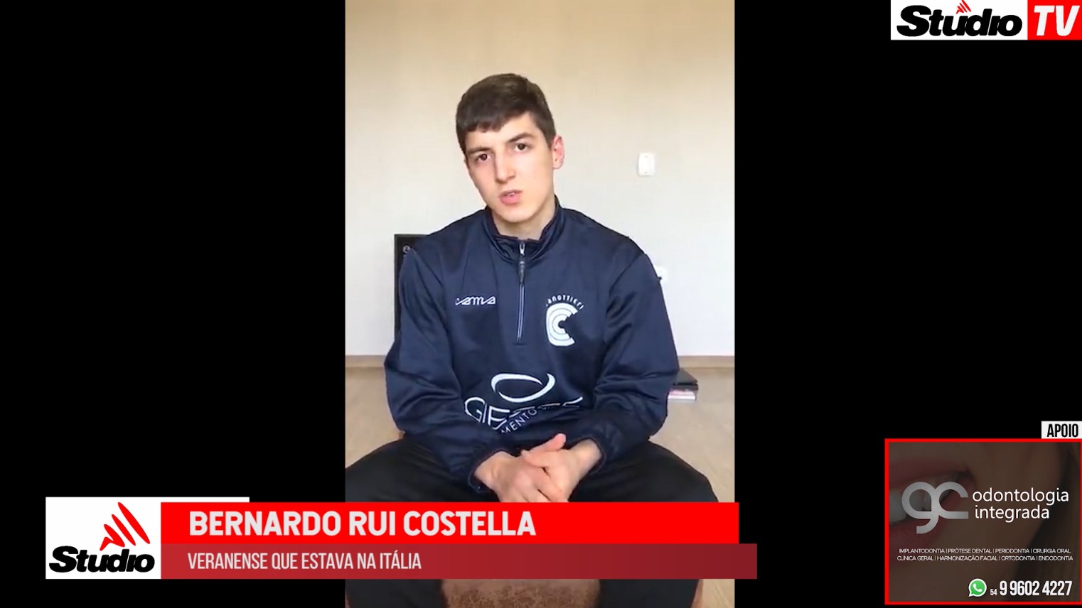 Studio Notícias | Studio TV Assista | Bernardo Costella, veranense que estava na Itália e viveu o drama do Coronavírus