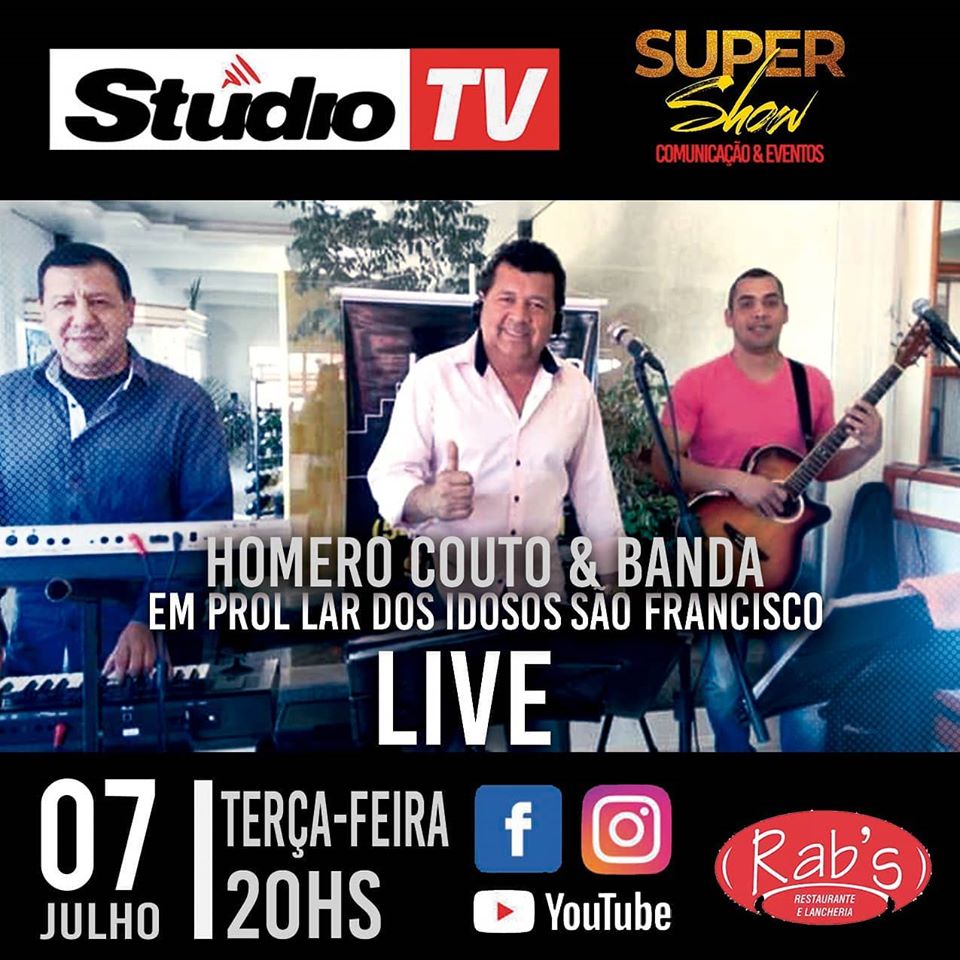 Studio Notícias | Studio TV Nesta terça-feira será transmitida pelos canais da Studio a Live Solidária do Homero Couto e Grupo
