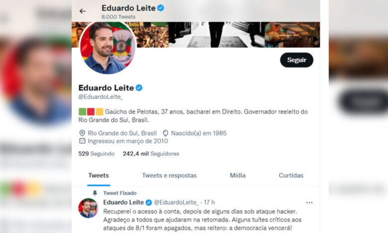 Studio Notícias | Studio TV Eduardo Leite recupera acesso ao perfil no Twitter após invasão hacker