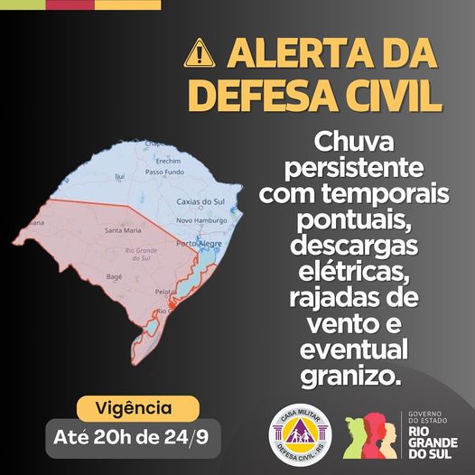 Defesa Civil do RS divulga novos alertas para temporais nesta terça-feira 1 Studio Notícias | Studio TV Defesa Civil do RS divulga novos alertas para temporais nesta terça-feira