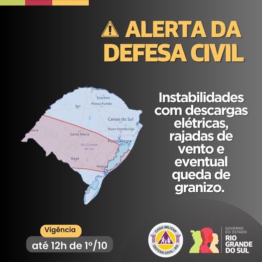 Defesa Civil alerta para possibilidade de temporais nesta terça-feira no RS 1 Studio Notícias | Studio TV Defesa Civil alerta para possibilidade de temporais nesta terça-feira no RS