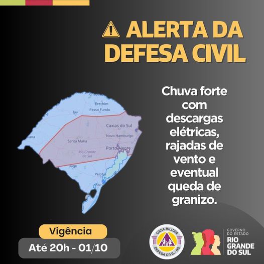 Defesa Civil divulga novo alerta de temporais para esta terça-feira 1 Studio Notícias | Studio TV Defesa Civil divulga novo alerta de temporais para esta terça-feira
