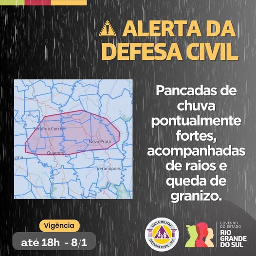 Studio Notícias | Studio TV Defesa Civil emite alerta para temporais com raios e granizo para regiões de Nova Prata, Guaporé e Antônio Prado