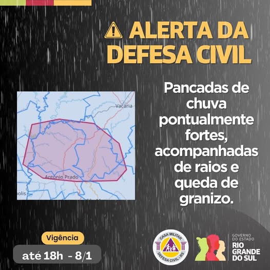 Studio Notícias | Studio TV Defesa Civil emite alerta para temporais com raios e granizo para regiões de Nova Prata, Guaporé e Antônio Prado
