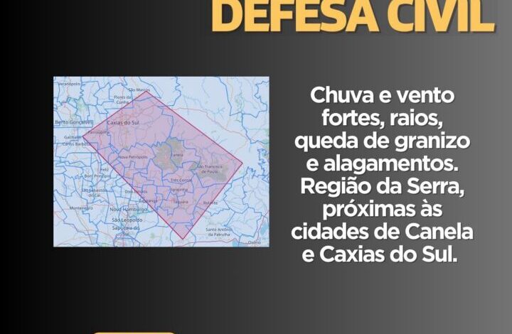 Studio Notícias | Studio TV Alerta de tempo severo na Serra Gaúcha: chuvas intensas e ventos fortes podem causar estragos