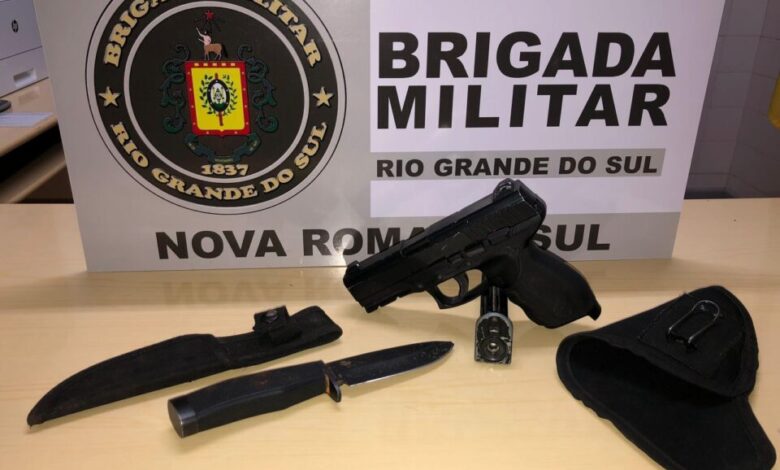Studio Notícias | Studio TV Brigada Militar de Nova Roma do Sul prende homem embriagado com simulacro de pistola