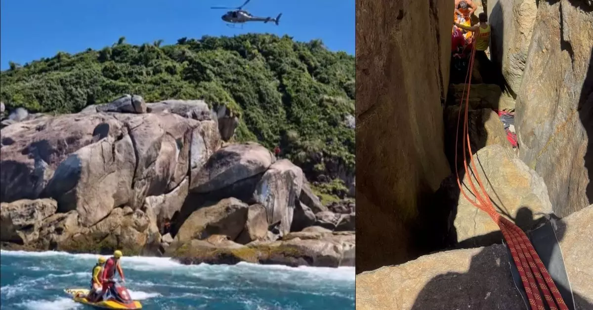 Homem cai entre pedras em Bombinhas e é resgatado com suspeita de traumatismo craniano 1 Studio Notícias | Studio TV Homem cai entre pedras em Bombinhas e é resgatado com suspeita de traumatismo craniano