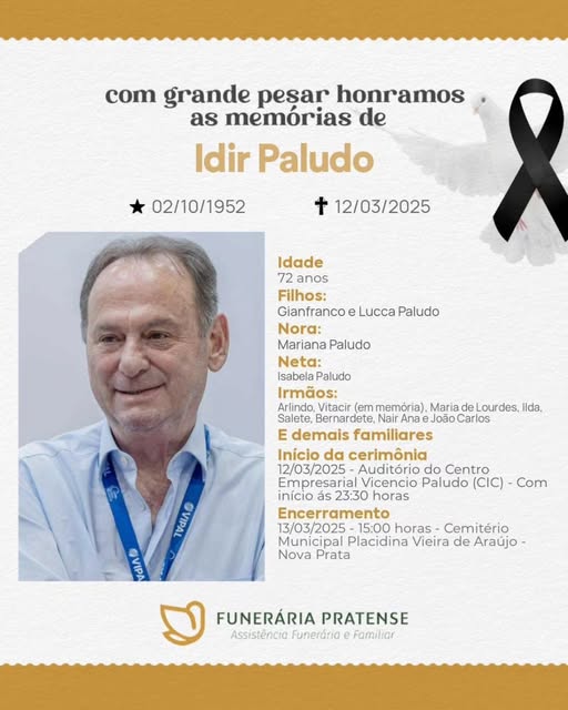 Vipal Borrachas divulga nota sobre o falecimento de Idir Paludo (Tito) 1 Studio Notícias | Studio TV Vipal Borrachas divulga nota sobre o falecimento de Idir Paludo (Tito)