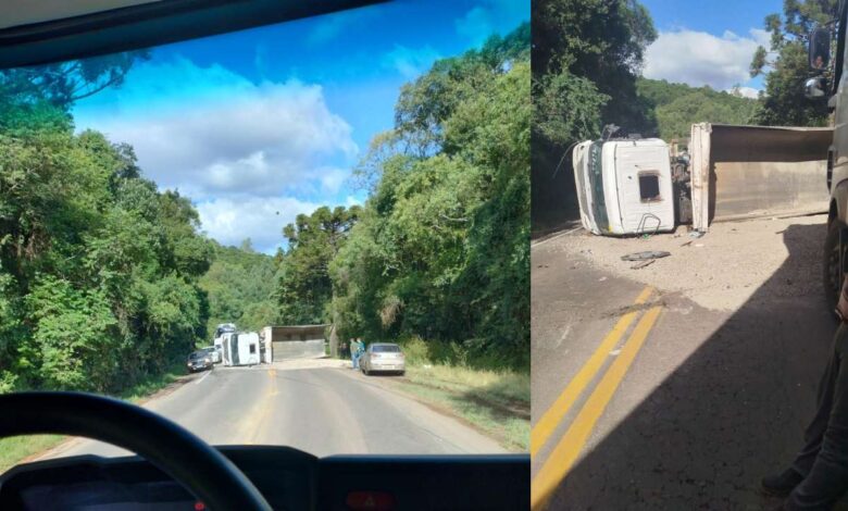 Studio Notícias | Studio TV Caminhão capota e bloqueia parcialmente a ERS-324 entre Marau e Passo Fundo