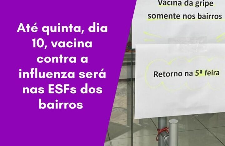 Studio Notícias | Studio TV Vacinação contra a Influenza segue nas ESFs dos bairros até quinta-feira, 10 de abrilPosto Central está com estoque esgotado; Dia D será no sábado, 12 de abril