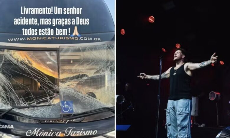 Studio Notícias | Studio TV Ônibus do cantor Ferrugem sofre acidente no RS