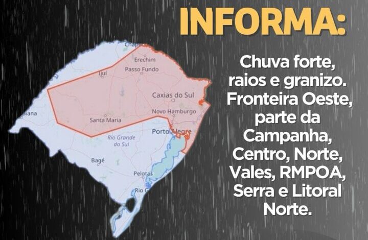 Studio Notícias | Studio TV Defesa Civil alerta para temporal com chuva forte, raios e granizo em diversas regiões do Rio Grande do Sul