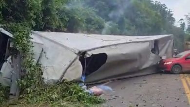 Studio Notícias | Studio TV Caminhão sai de pista na descida da “Curva da Morte” em Muçum