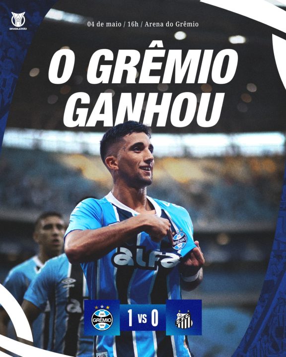 Grêmio respira no Brasileirão com vitória suada sobre o Santos 1 Studio Notícias | Studio TV Grêmio respira no Brasileirão com vitória suada sobre o Santos