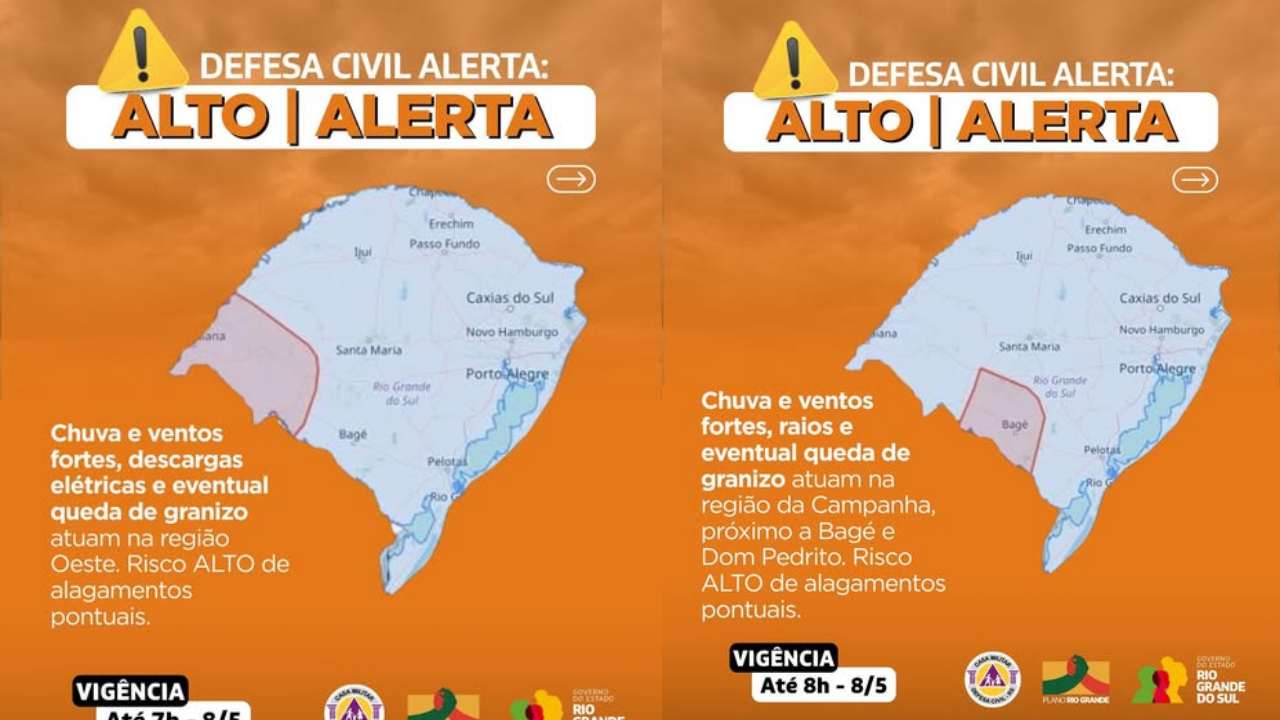 Defesa Civil emite alerta para o Oeste e a Campanha no Rio Grande do Sul 1 Studio Notícias | Studio TV Defesa Civil emite alerta para o Oeste e a Campanha no Rio Grande do Sul