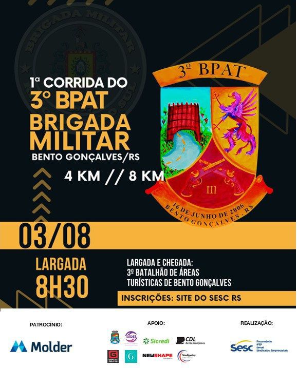 1ª Corrida do 3º BPAT em Bento Gonçalves promoverá integração e bem-estar 1 Studio Notícias | Studio TV 1ª Corrida do 3º BPAT em Bento Gonçalves promoverá integração e bem-estar