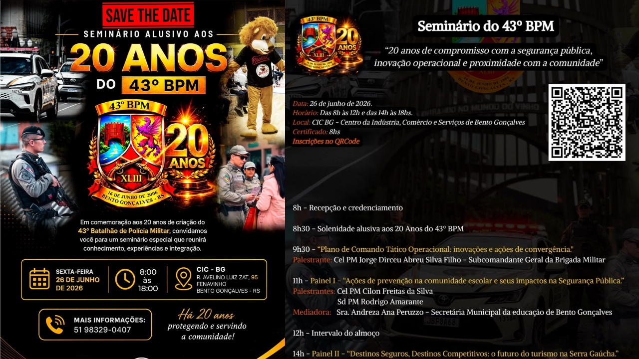 43º BPM realiza seminário alusivo aos 20 anos do batalhão em Bento Gonçalves - Studio TV