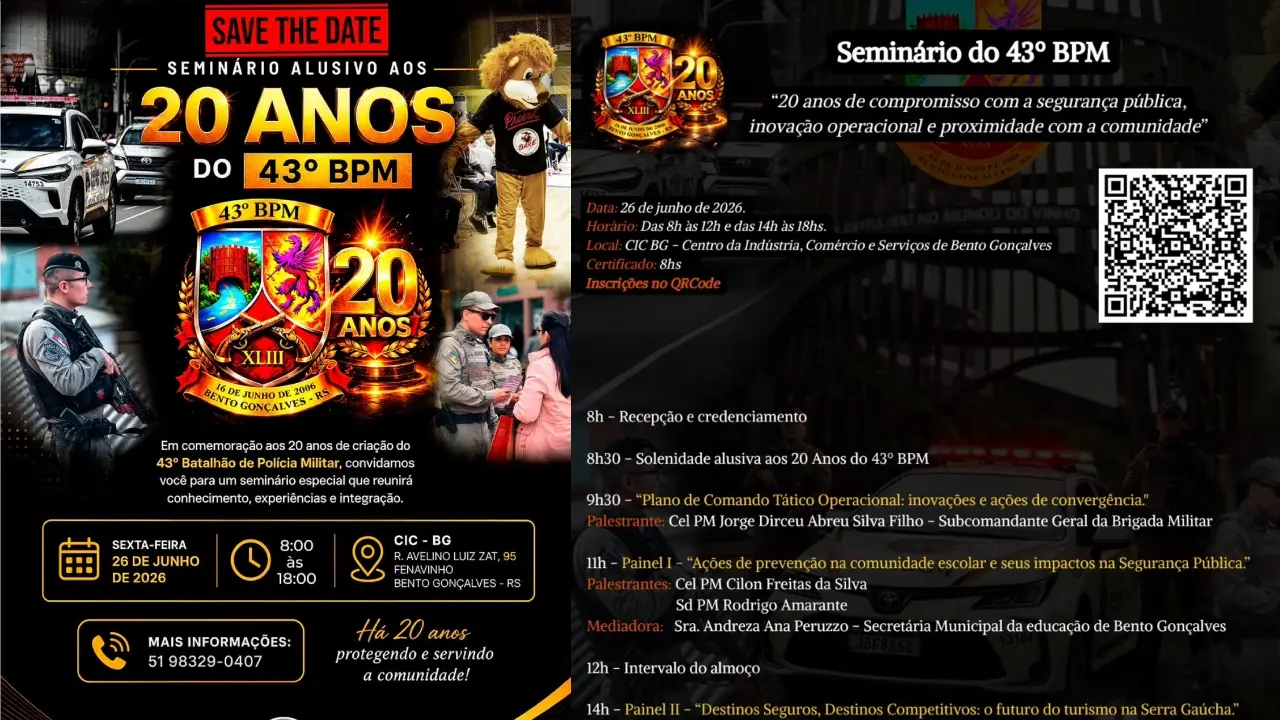 43º BPM realiza seminário alusivo aos 20 anos do batalhão em Bento Gonçalves - Studio TV