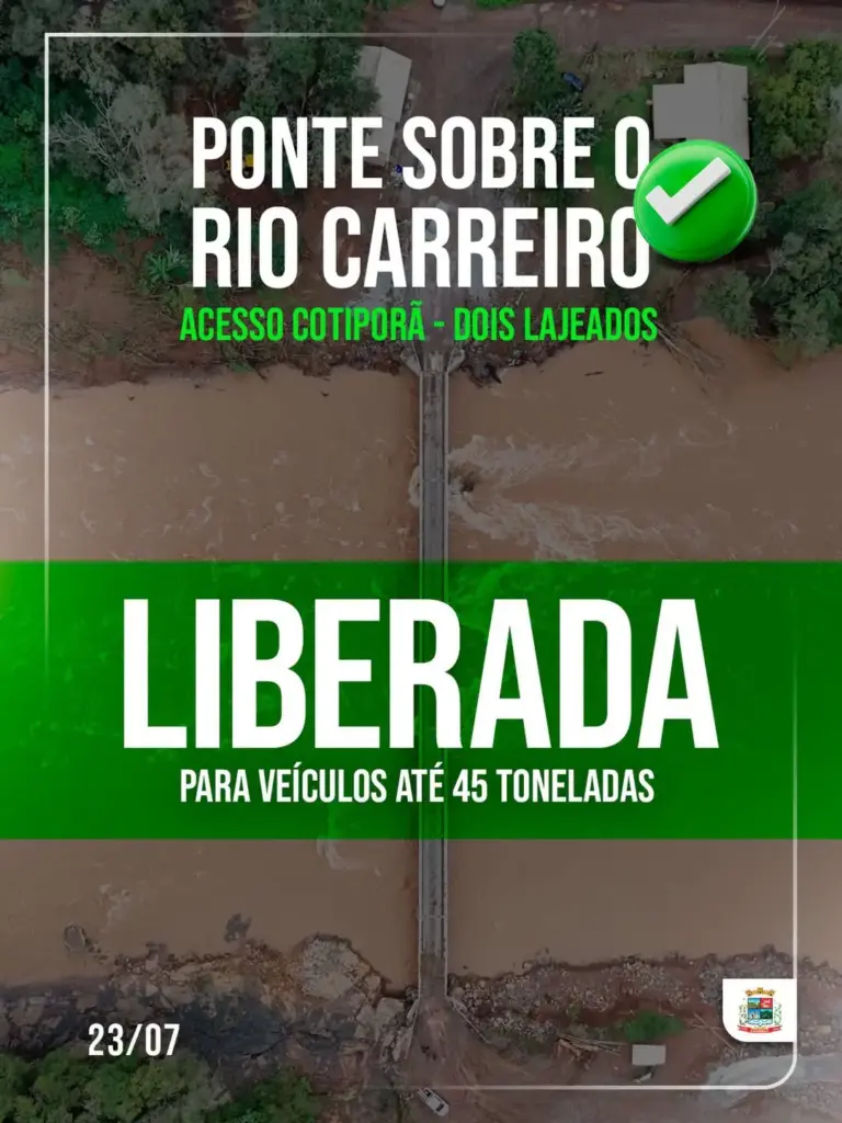 Acesso entre Cotiporã e Dois Lajeados é liberado para veículos de até 45 toneladas - Studio TV
