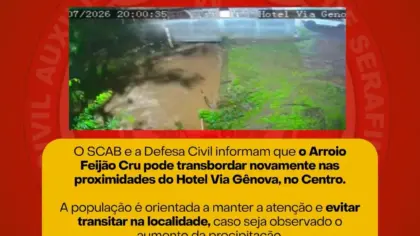 Alerta vermelho aponta risco de novo transbordamento do Arroio Feijão Cru em Serafina Corrêa - Studio TV