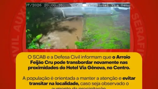 Alerta vermelho aponta risco de novo transbordamento do Arroio Feijão Cru em Serafina Corrêa - Studio TV