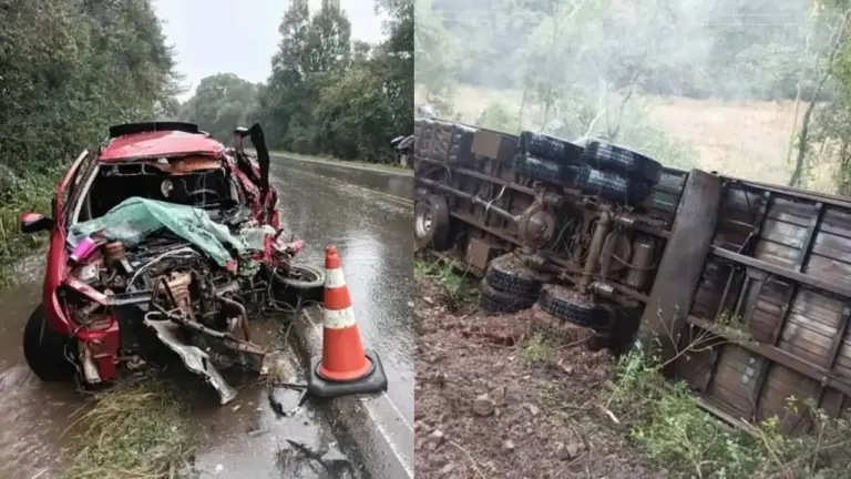 Colisão entre carro e caminhão na terça-feira deixou vítima gravemente ferida em Nova Araçá - Studio TV