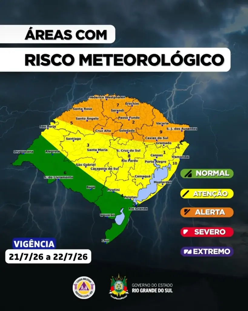 Defesa Civil alerta para tempestades severas e elevação de rios no Rio Grande do Sul - Studio TV