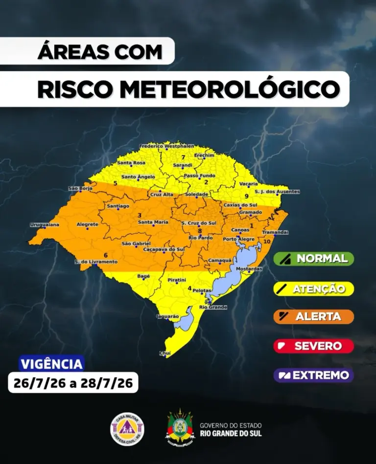 Defesa Civil alerta para tempestades severas, granizo e chuva de até 200 mm no RS - Studio TV