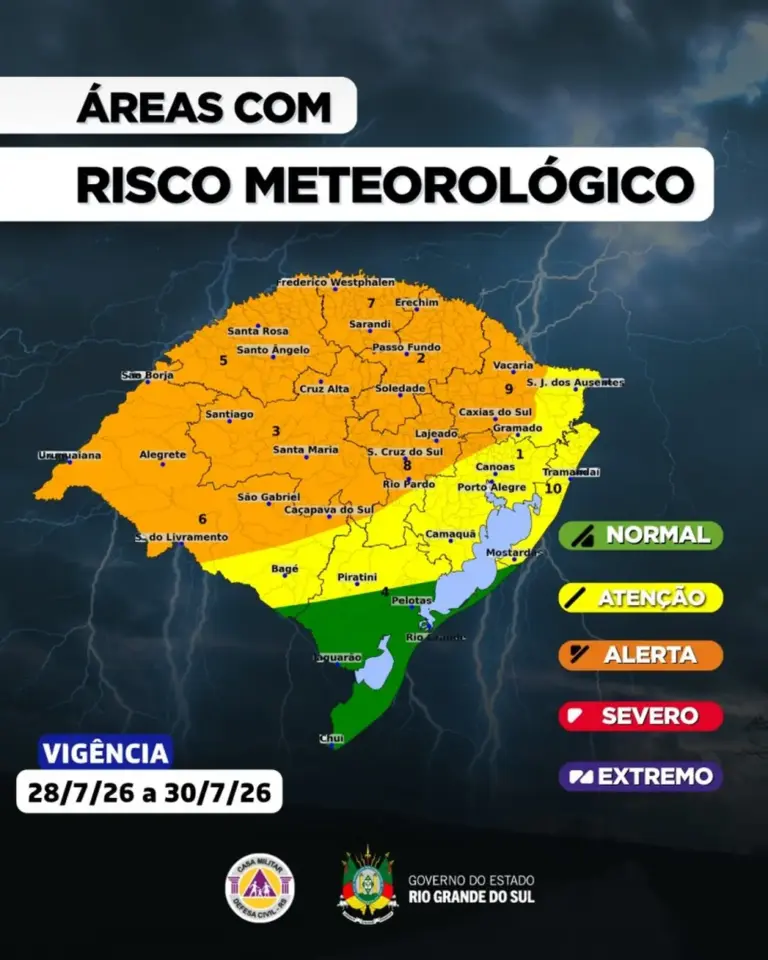 Defesa Civil alerta para tempestades severas, tornados e risco de inundação no Rio Grande do Sul - Studio TV