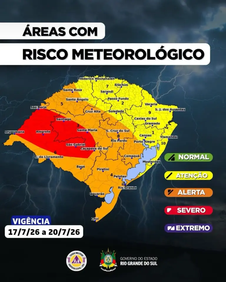 Defesa Civil atualiza alerta para tempestades severas, granizo e risco de tornados no RS - Studio TV