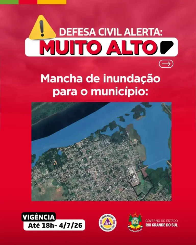 Defesa Civil emite alerta de risco muito alto de inundação para o rio Uruguai em São Borja - Studio TV