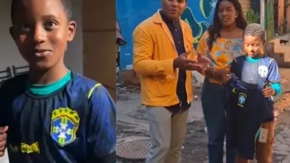 Menino que fez camisa da Seleção com restos de pano ganha uniforme oficial - Studio TV