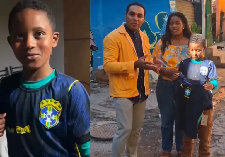 Menino que fez camisa da Seleção com restos de pano ganha uniforme oficial - Studio TV