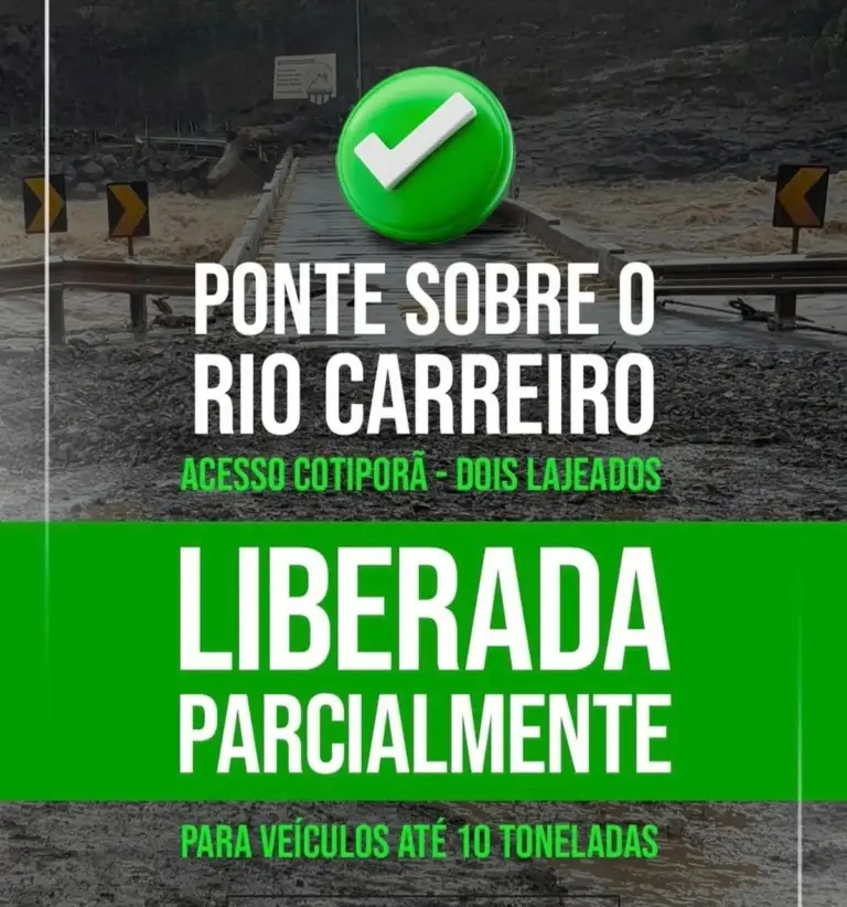 Ponte do Rio Carreiro, em Cotiporã, é parcialmente liberada para veículos de até 10 toneladas - Studio TV