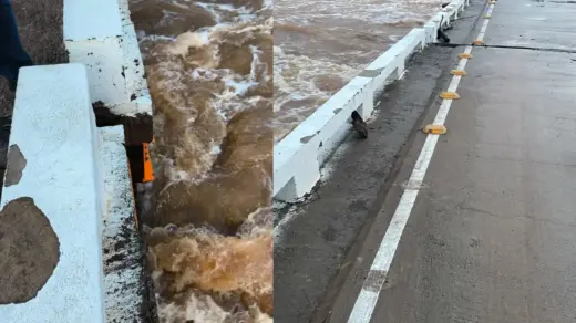 Ponte entre Cotiporã e Bento Gonçalves volta a aparecer após quase três dias submersa; diversos danos a estrutura foram verificados - Studio TV