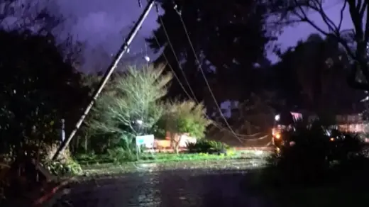 Poste cai na BR-470 e deixa trânsito lento na Serra das Antas, em Veranópolis - Studio TV