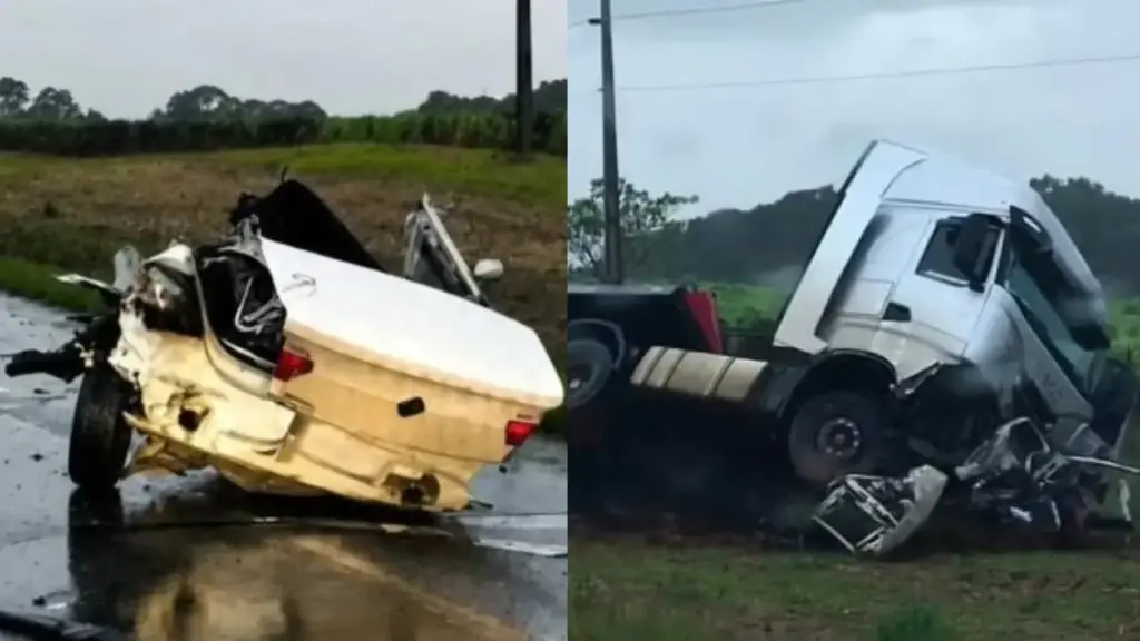 Quatro pessoas morrem em colisão entre carro e carreta na BR-470, em Campos Novos - Studio TV