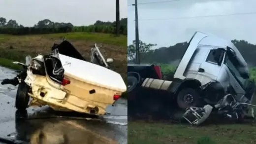 Quatro pessoas morrem em colisão entre carro e carreta na BR-470, em Campos Novos - Studio TV
