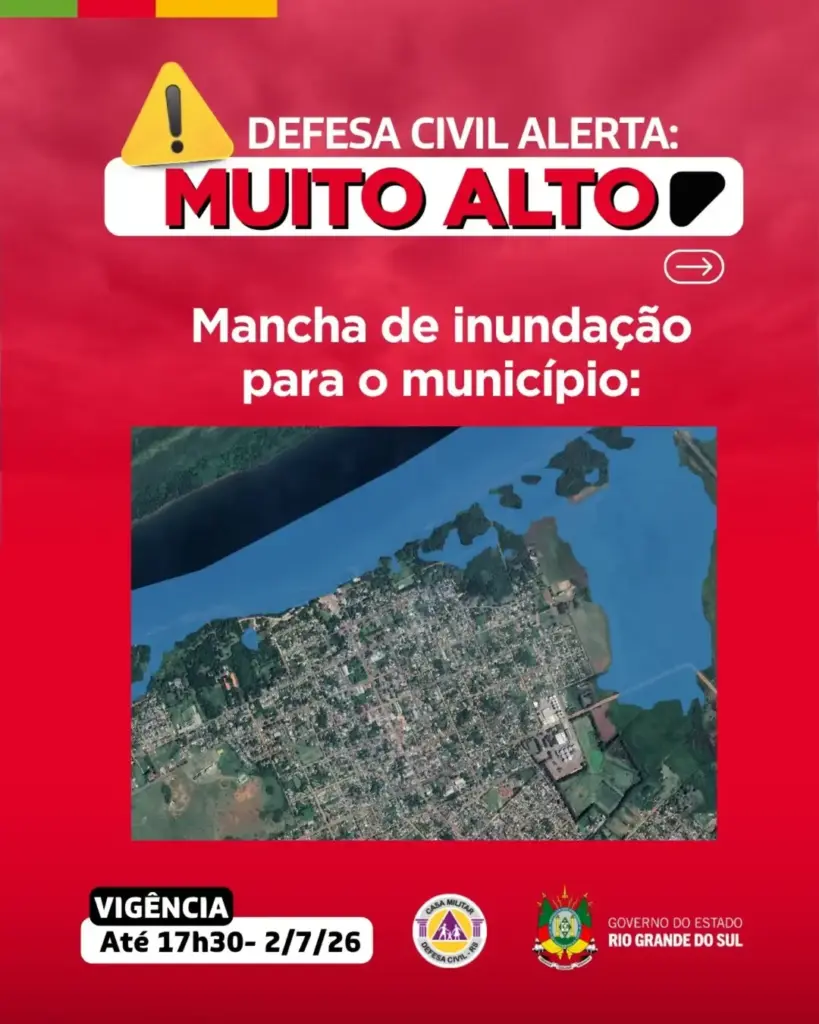 Defesa Civil emite alerta de risco muito alto de inundação para São Borja - Studio TV