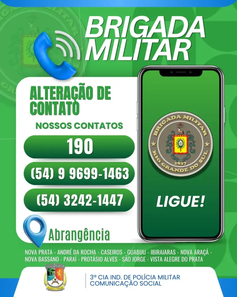 Brigada Militar altera número de telefone da 3ª Companhia Independente - Studio TV