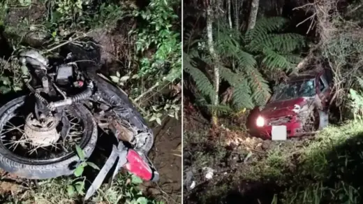 Colisão entre carro e motocicleta deixa um morto e um ferido na BR-470 - Studio TV