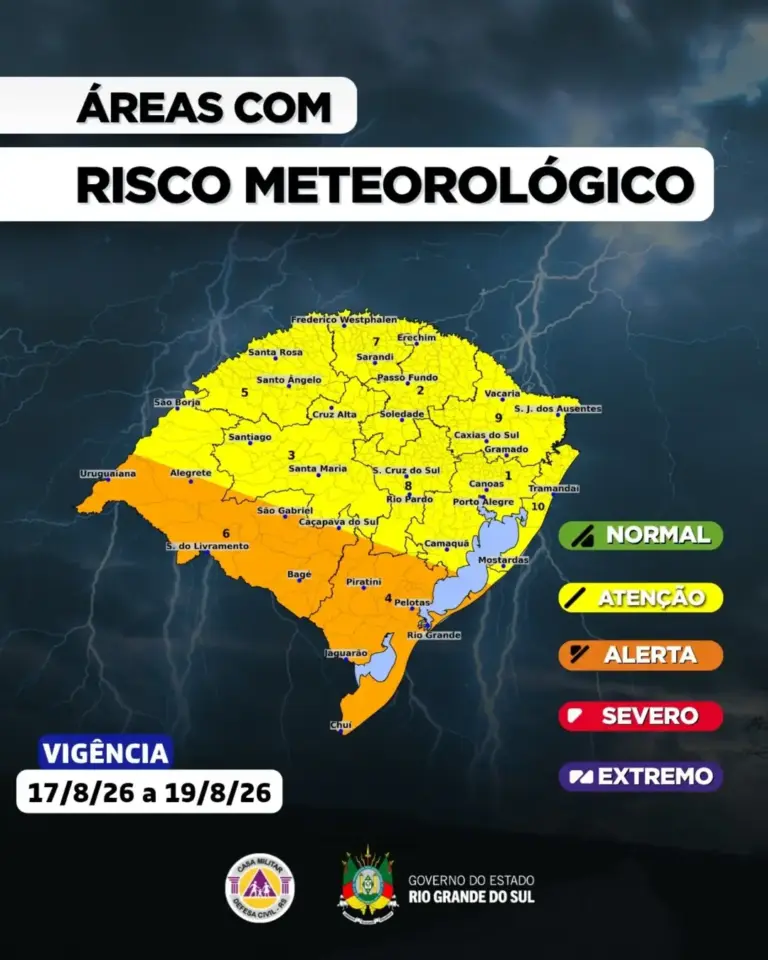 Defesa Civil alerta para tempestades com ventos acima de 90 km/h e até 150 mm de chuva no RS - Studio TV