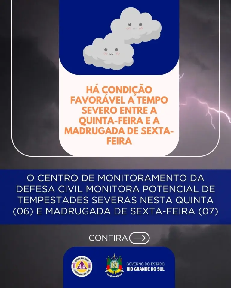Defesa Civil alerta para tempestades severas com vento acima de 90 km/h e granizo no RS - Studio TV