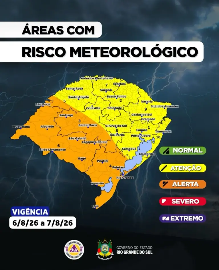 Defesa Civil alerta para tempestades severas, granizo e ventos acima de 90 km/h no RS - Studio TV