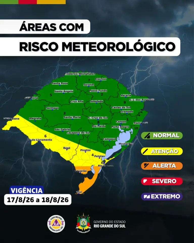 Defesa Civil alerta para temporais com granizo, ventos acima de 80 km/h e chuva de até 150 mm no RS - Studio TV