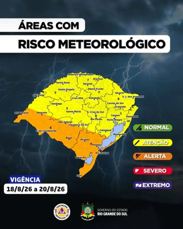 Defesa Civil alerta para temporais, granizo e risco de inundação no Rio Grande do Sul - Studio TV