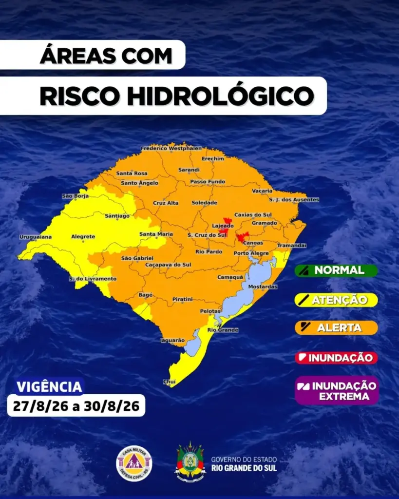 Defesa Civil alerta para temporais severos, granizo e risco de inundações no RS - Studio TV
