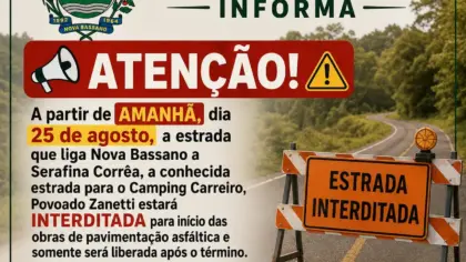 Estrada entre Nova Bassano e Serafina Corrêa será interditada para obras de pavimentação - Studio TV