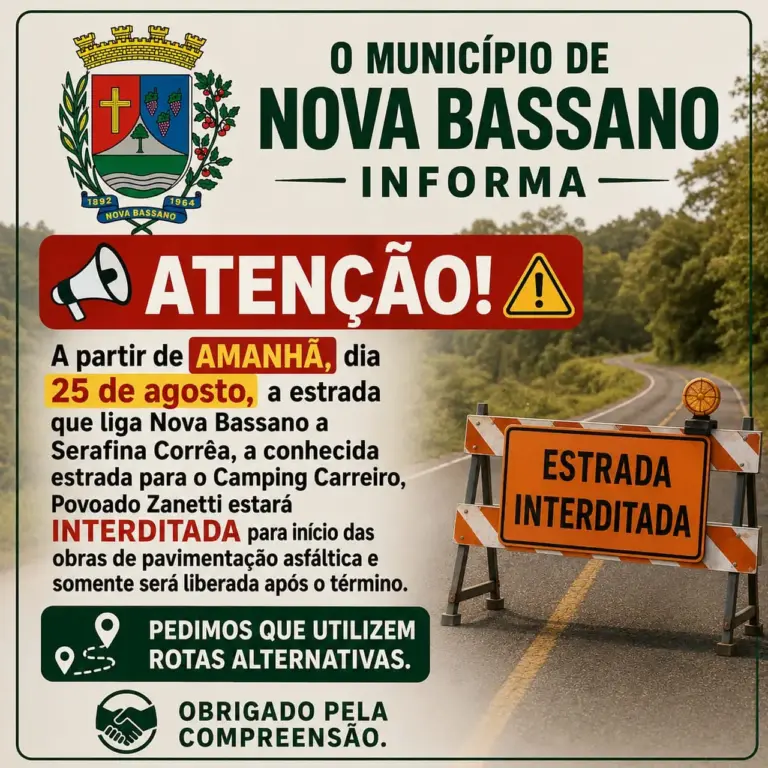 Estrada entre Nova Bassano e Serafina Corrêa será interditada para obras de pavimentação - Studio TV